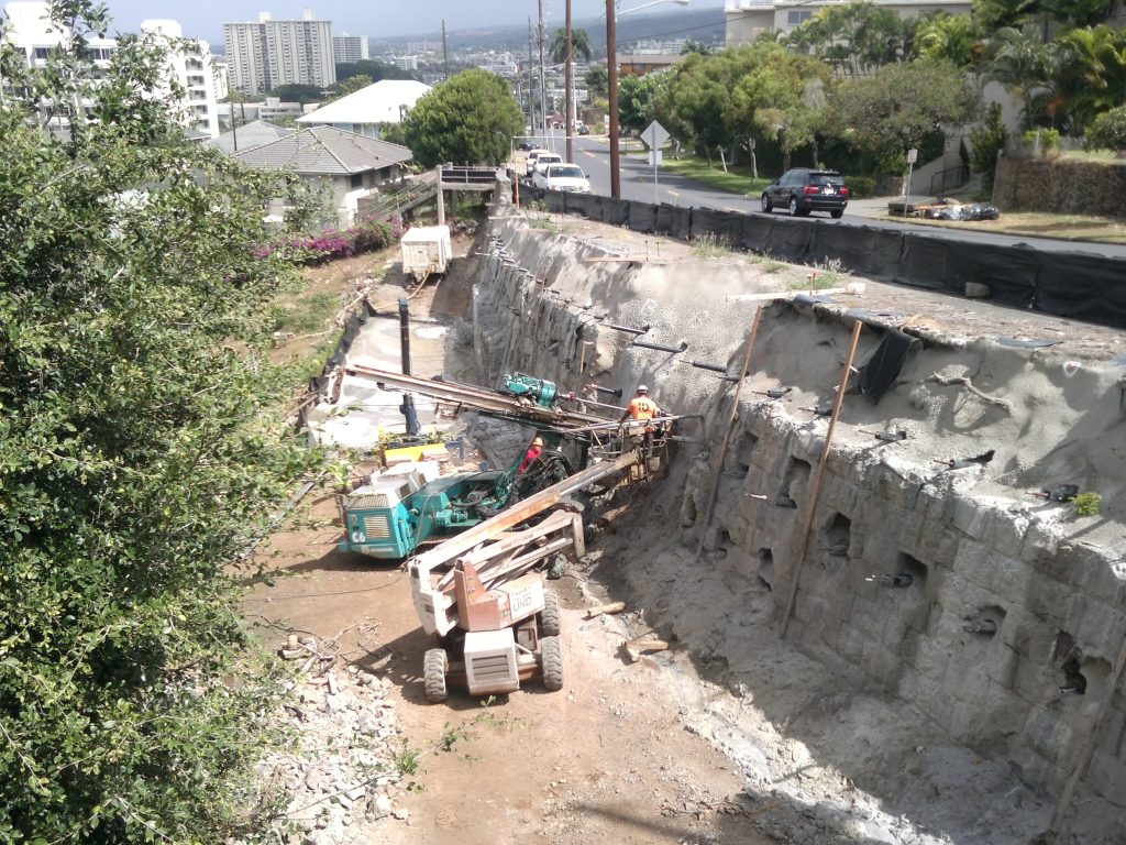 Drilled tieback slope stabilization